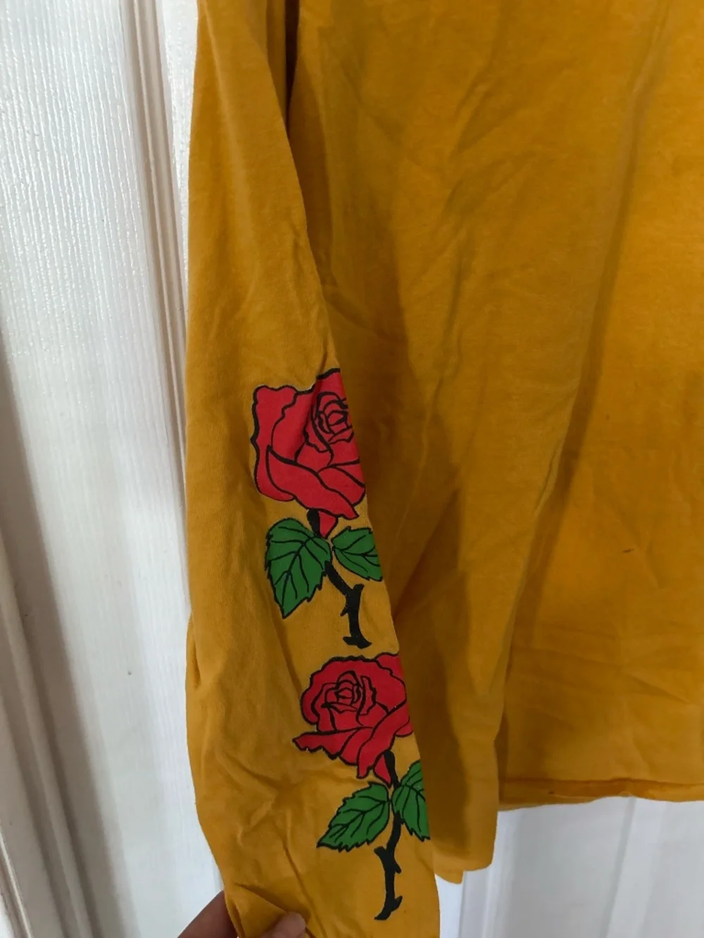 Ripple Junction Mustard Yellow Rose Graphic Long Sleeve Tee Size XL